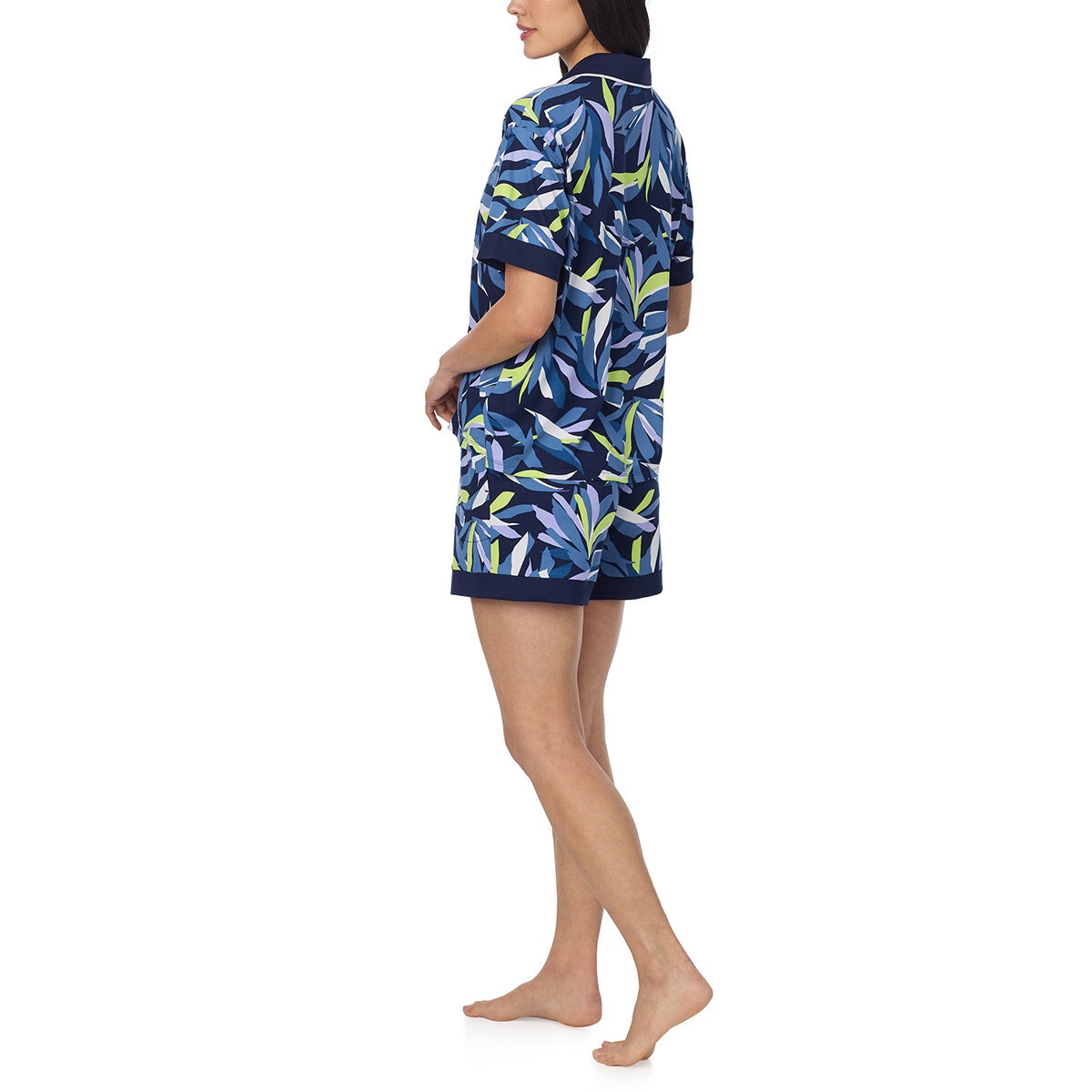 DKNY Ladies Notch Collar 3 Piece PJ Set in Blue/Yellow Leaves