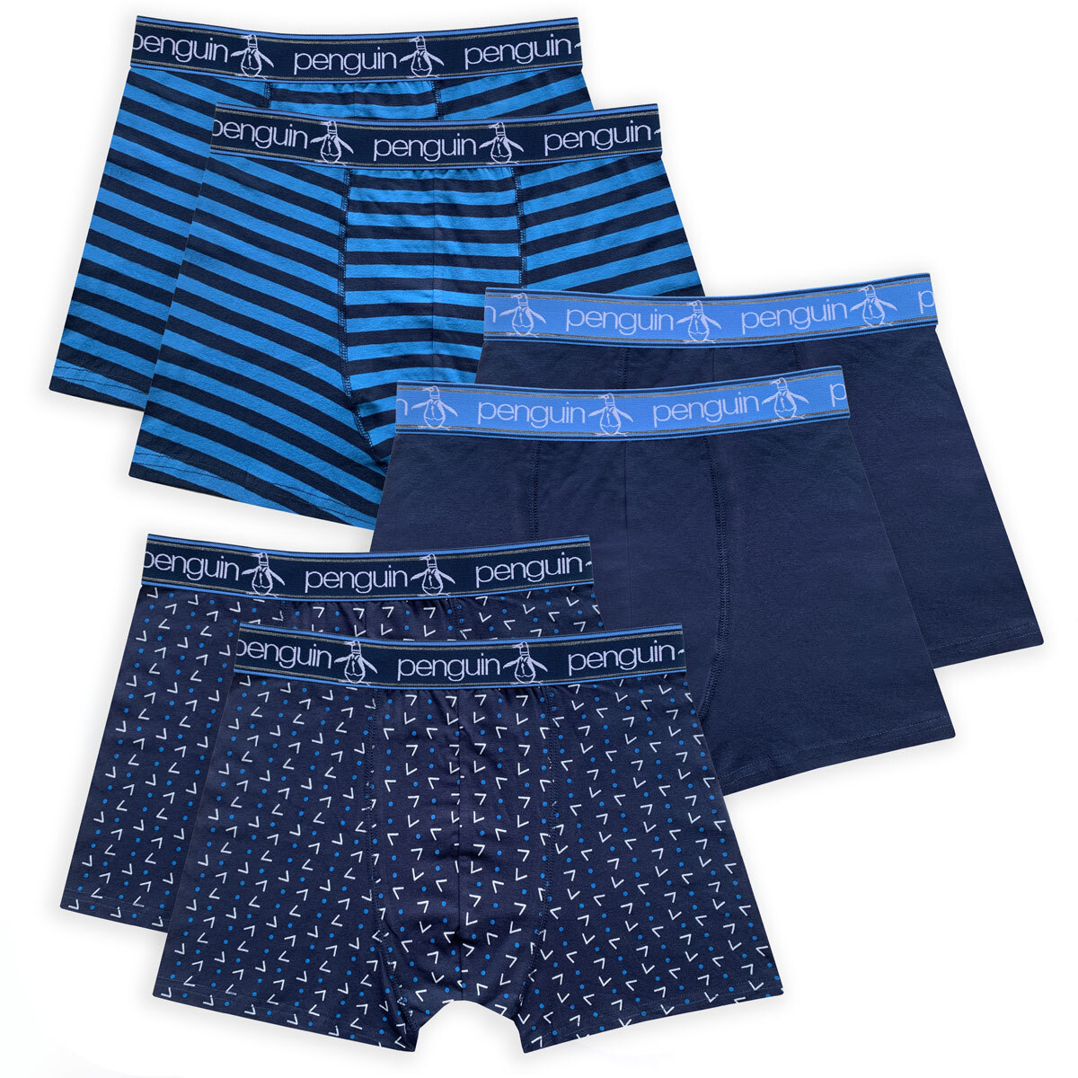 Original Penguin Men's 6 Pack Boxer Shorts in Navy and Blue, 3 Sizes