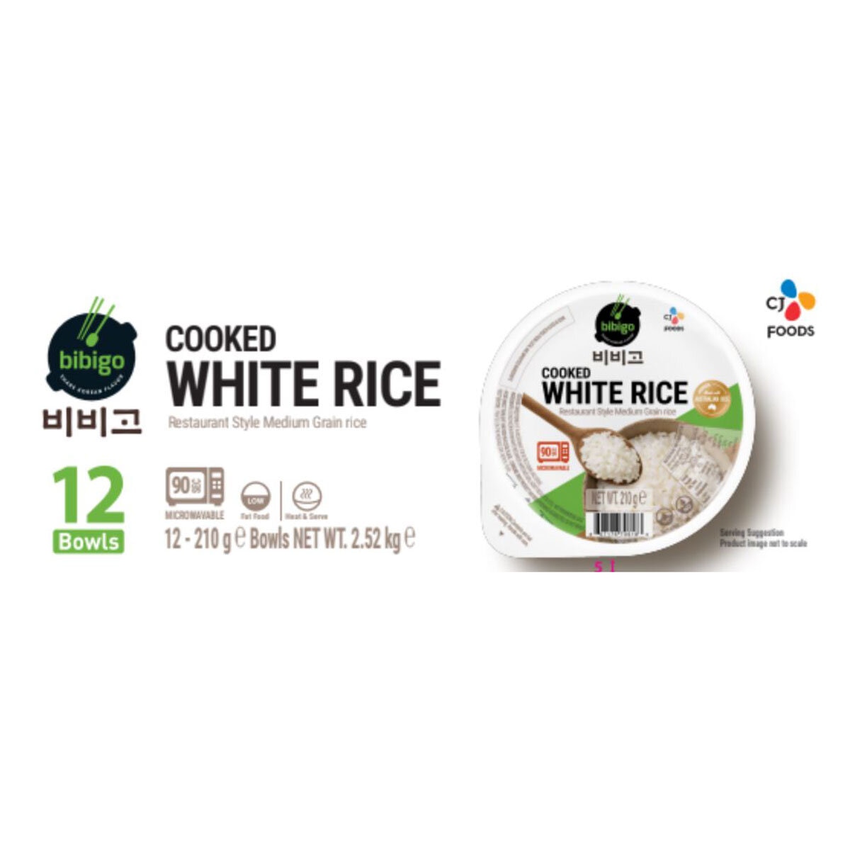 Bibigo Medium Grain Cooked Sticky White Rice, 210g