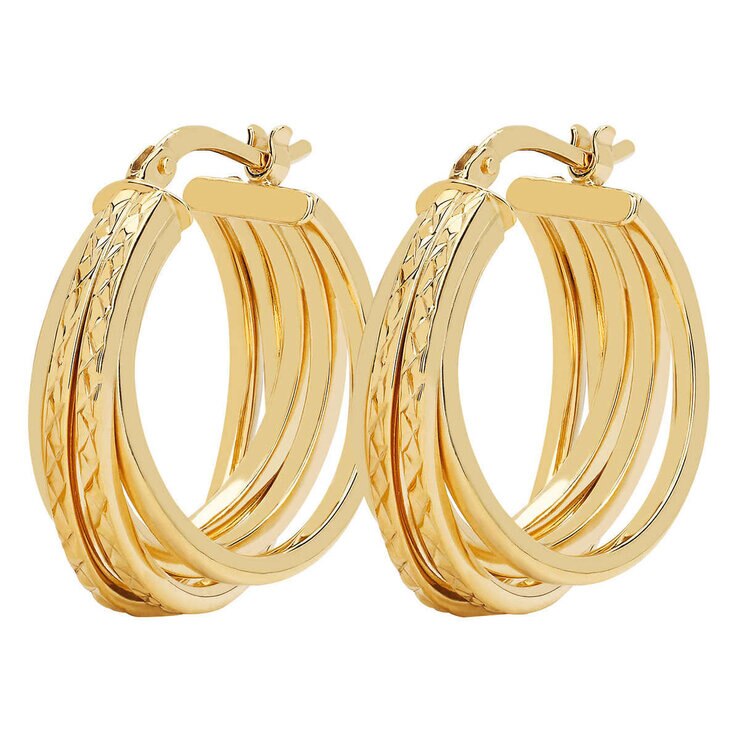 14ct Yellow Gold Diamond Cut Multi Hoop Earrings 14ct Yellow Gold Diamond Cut Multi Hoop Earrings