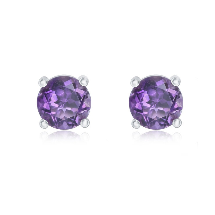 Round Cut Amethyst Stud Earrings, 14ct White Gold Round Cut Amethyst Stud Earrings, 14ct White Gold