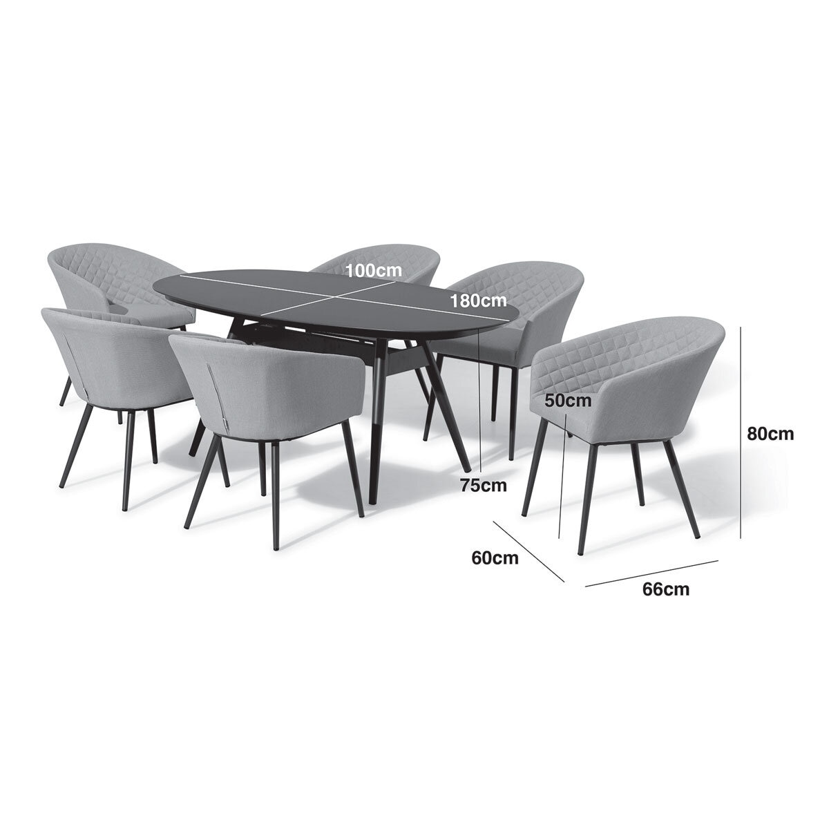 Maze Ambition 7 Piece Oval Dining Patio Set + Cover (in Oatmeal)