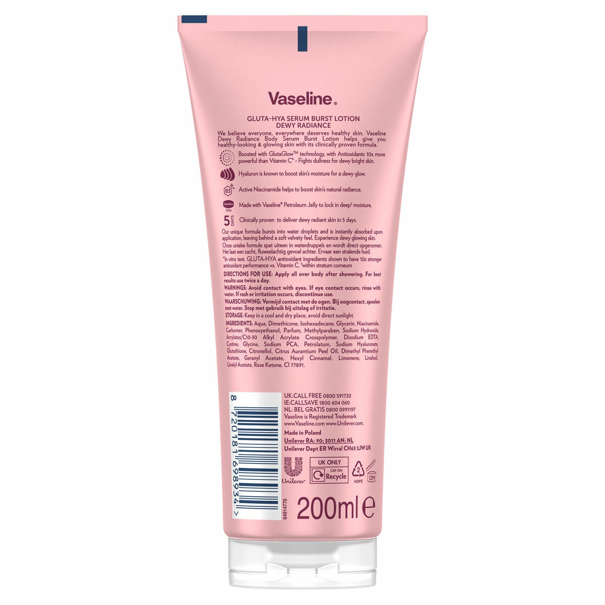 Vaseline Lotion Gluta Hya Serum Burst, 3x 200ml Vaseline Lotion Gluta Hya Serum Burst, 3x 200ml