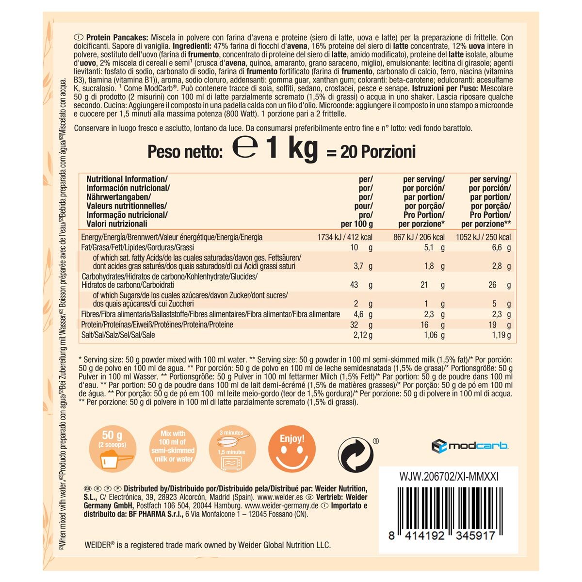 Weider Protein Vanilla Pancake Mix