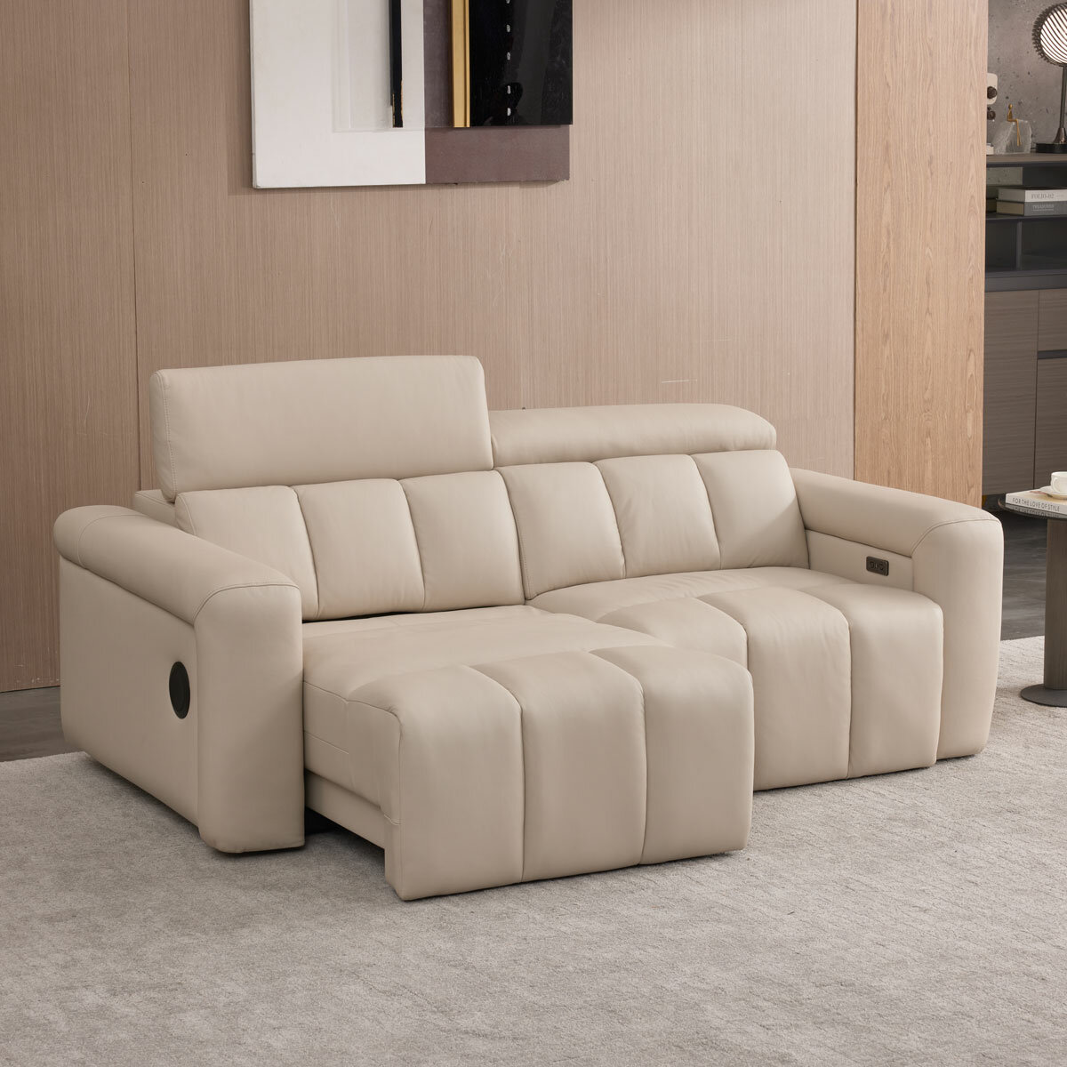 Dallas Cream Leather Power Sliding 3 Seater Sofa