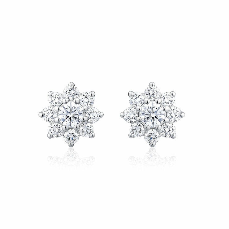 0.50ctw Round Brilliant Cut Diamond Sunburst Earrings, 14ct White Gold 0.50ctw Round Brilliant Cut Diamond Sunburst Earrings, 14ct White Gold