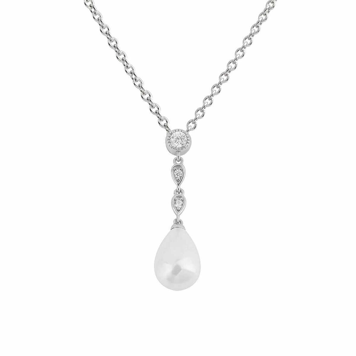 Diamonfire Shell Pearl Drop Necklace