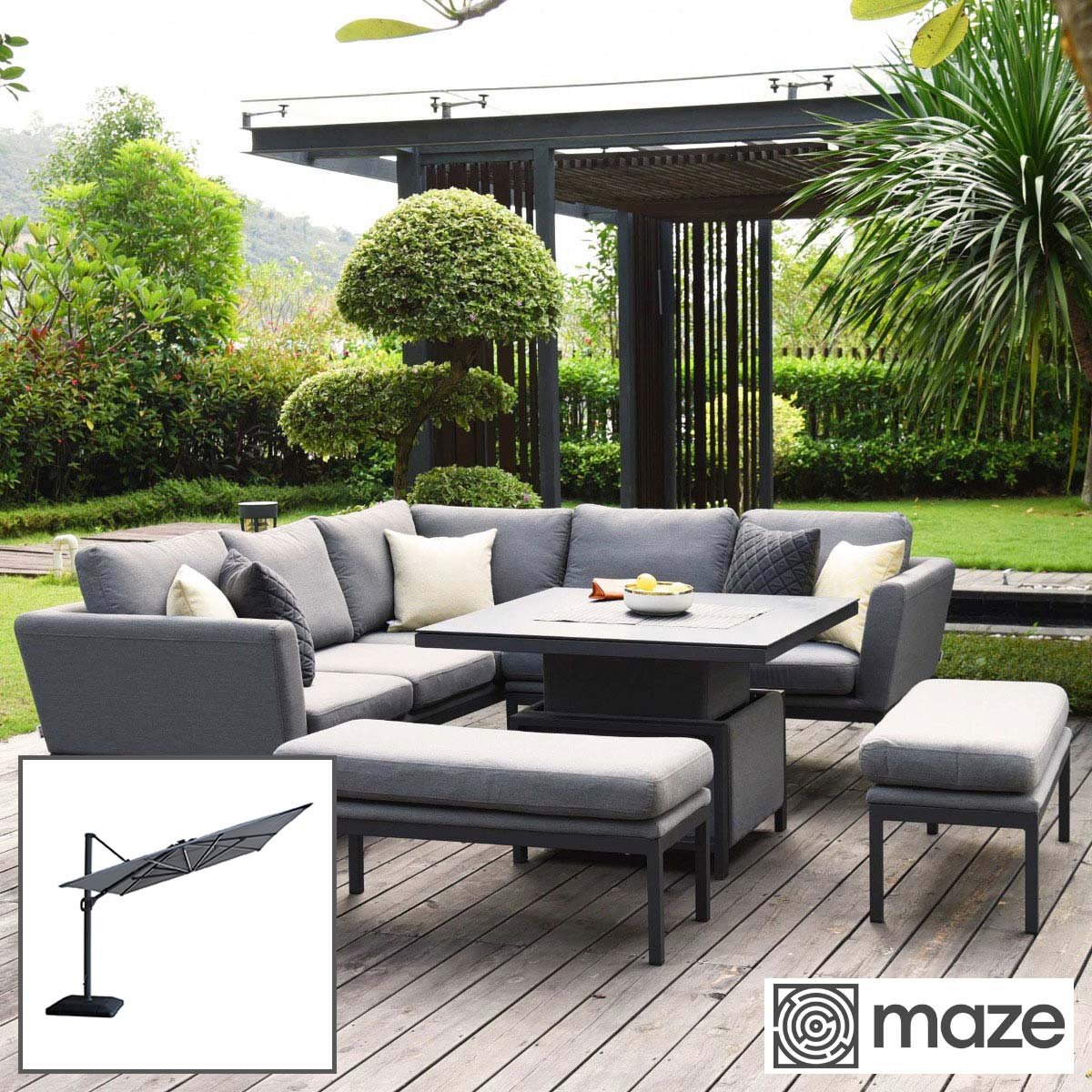 Maze Pulse Corner Dining Set with Square Height Adjustable Table