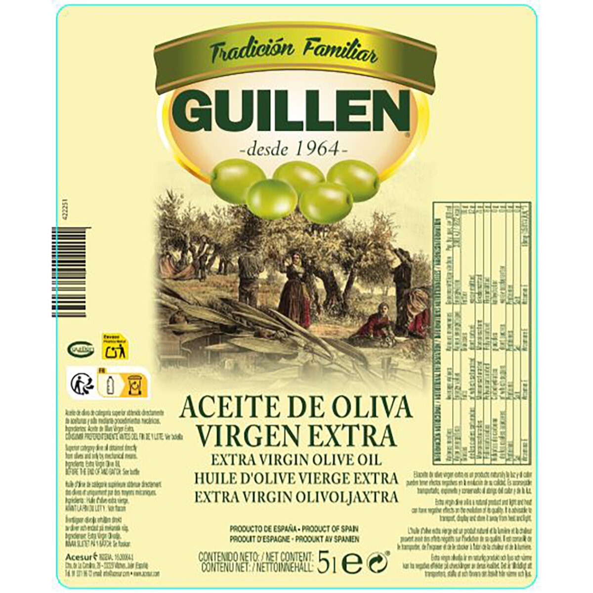 Guillen Extra Virgin Olive Oil, 5L