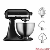 Side Profile of KitchenAid Classic 4.3L Stand Mixer in Matt Black with attachments