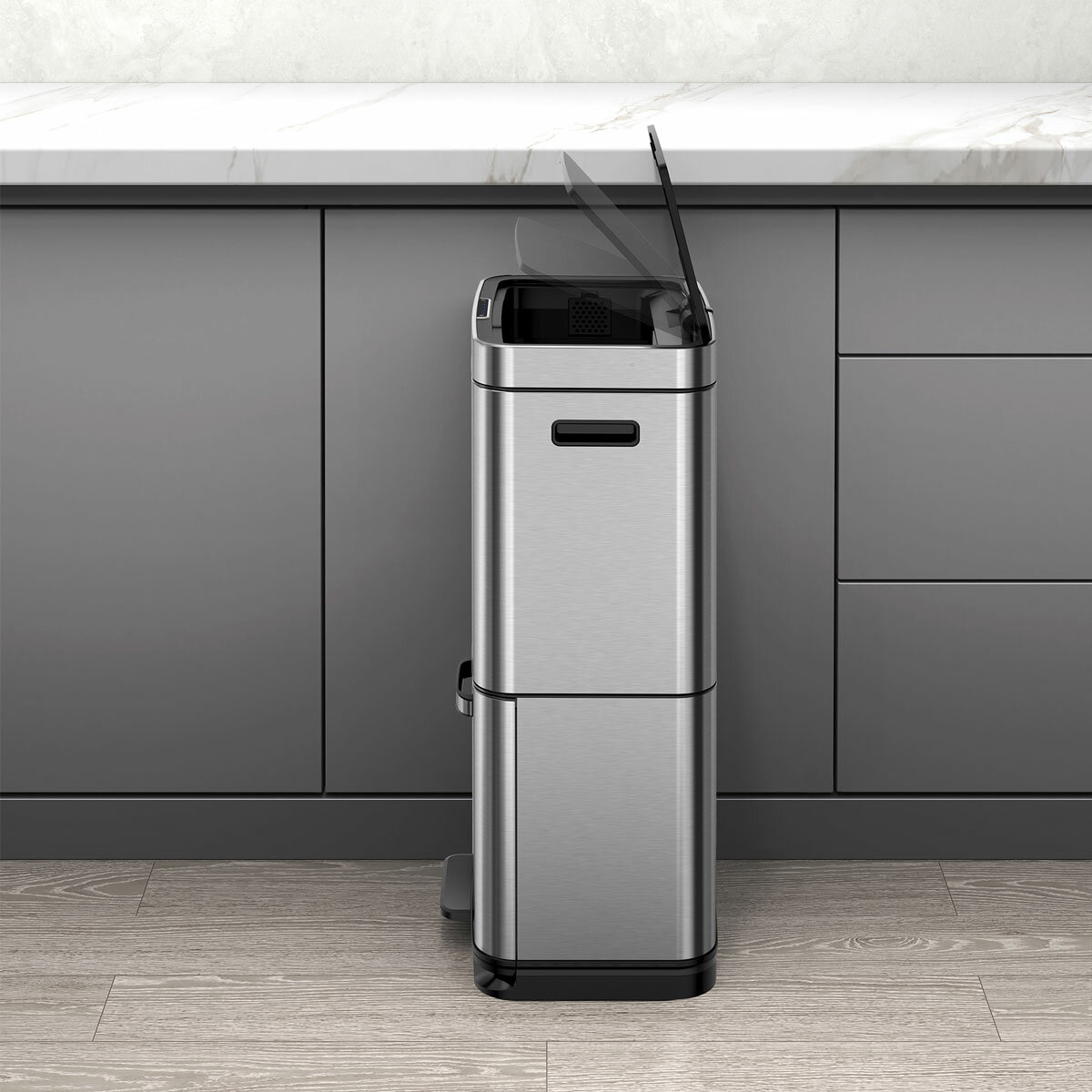 EKO 54 Litre Stainless Steel Dual Compartment Recycling Motion Sensor Bin (35L +19L)