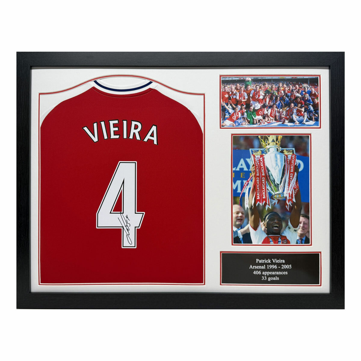Patrick Vieira Signed Framed Arsenal Retro Football Shirt