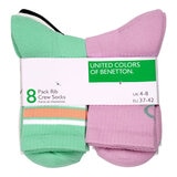 United Colors of Benetton Ladies Sport Crew Sock, Pastel/Colour 8 Pack