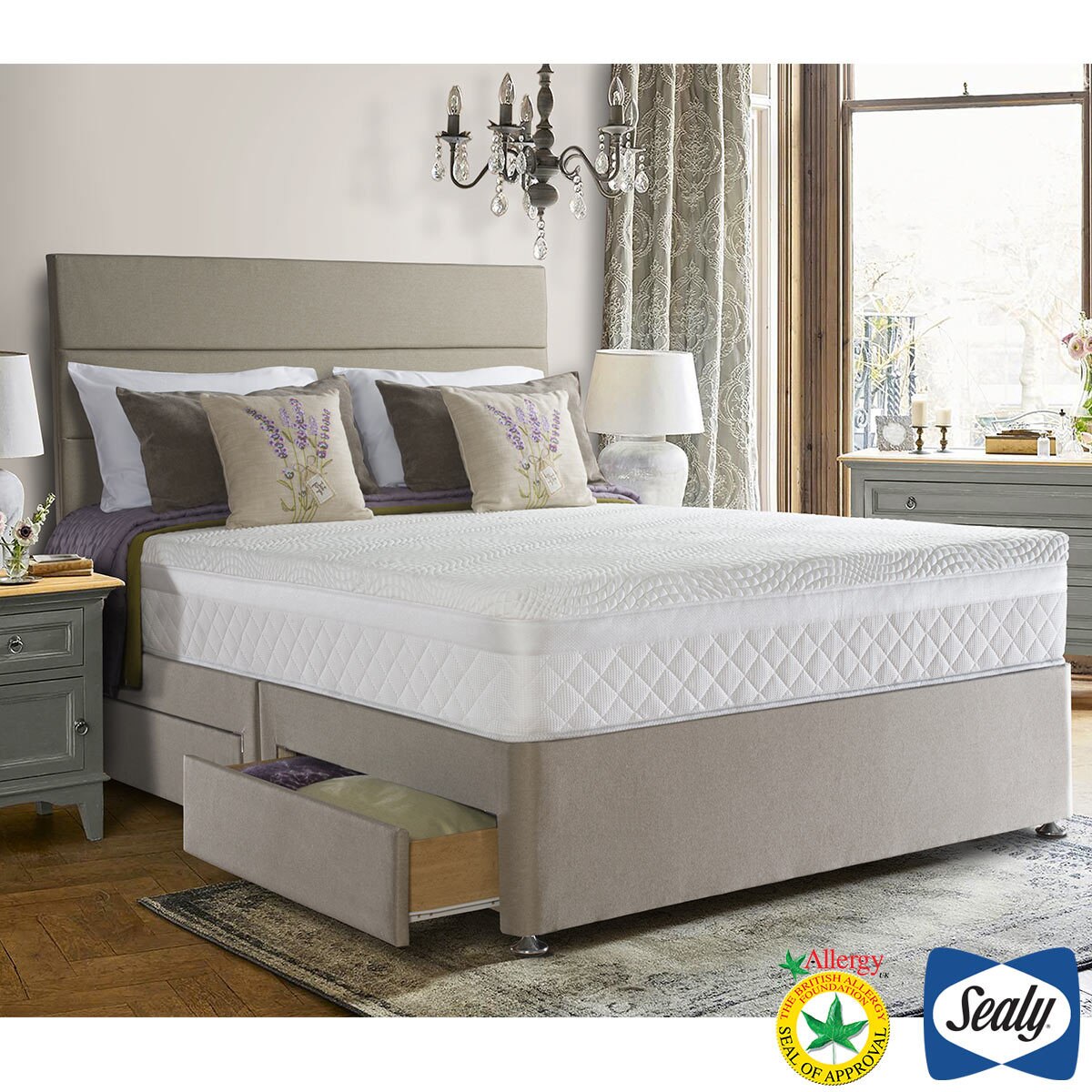 Sealy 1400 Pocket Hybrid Geltex Mattress & Divan in Fawn, Super King