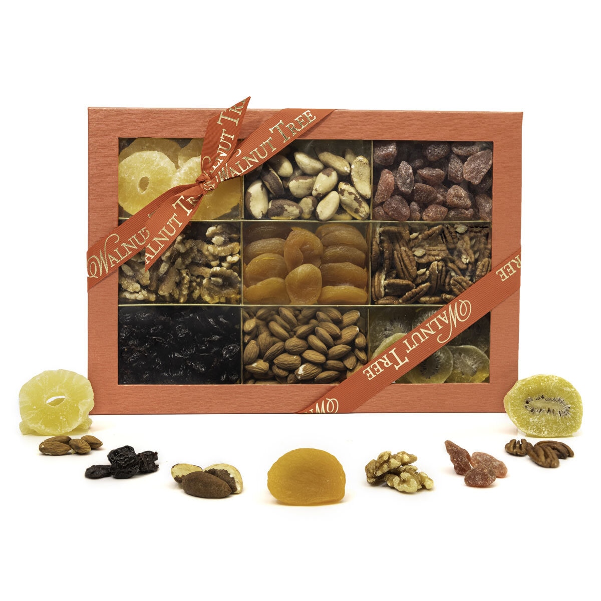 Walnut Tree Fruit & Nut Platter with Contents Laid In Front