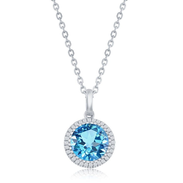 Round Cut Blue Topaz 0.10ctw Diamond Pendant, 14ct White Gold Round Cut Blue Topaz 0.10ctw Diamond Pendant, 14ct White Gold