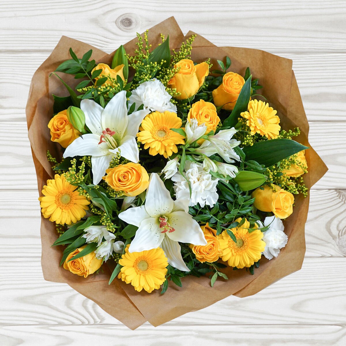 28 Stem Yellow Mixed Flower Bouquet with Greetings Card