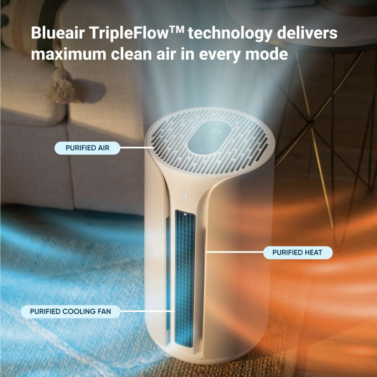 Lifestyle image of Blueair T10i ComfortPure™ 3-in-1 Air Purifier with TipleFlow technology delivering maximum clean air in every mode Lifestyle image of Blueair T10i ComfortPure™ 3-in-1 Air Purifier with TipleFlow technology delivering maximum clean air in every mode