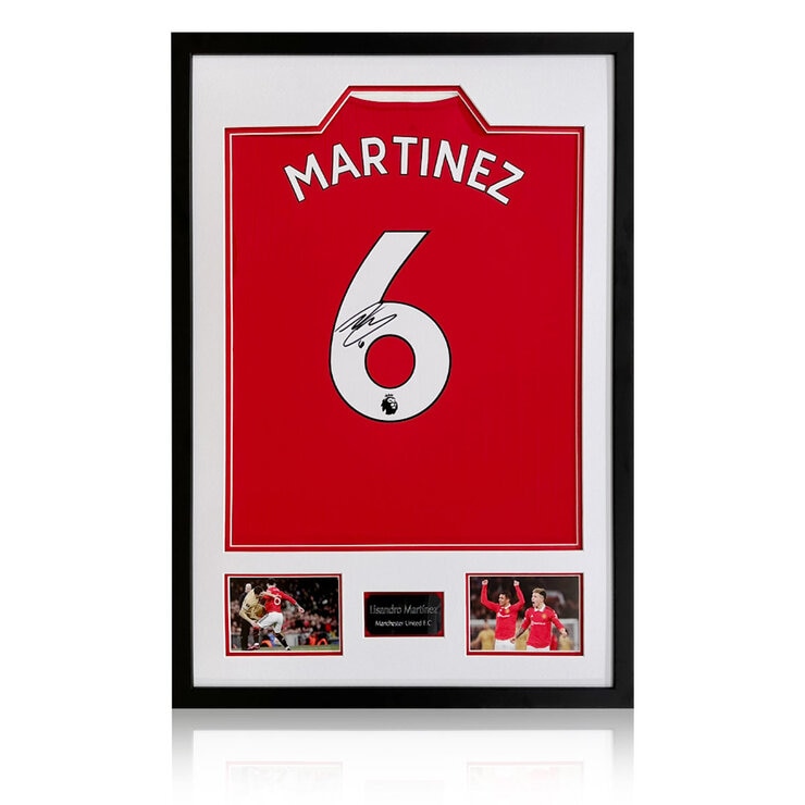 Lisandro Martinez Signed MUFC 22/23 Home Framed Shirt, including 2 Photos Lisandro Martinez Signed MUFC 22/23 Home Framed Shirt, including 2 Photos