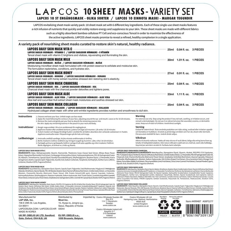 Lapcos Sheet Mask Variety, 10 Pack