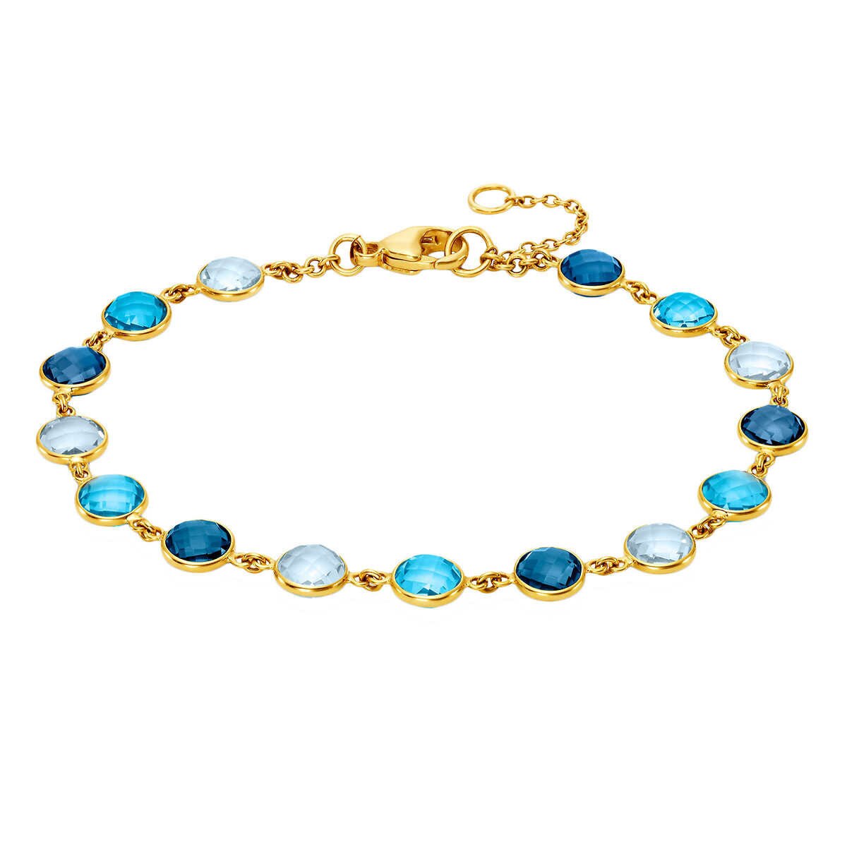 Round Cut Blue Topaz Bracelet, 14ct Yellow Gold