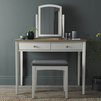 Bentley Designs Whitby Scandi Oak & Soft Grey Dressing Table & Stool