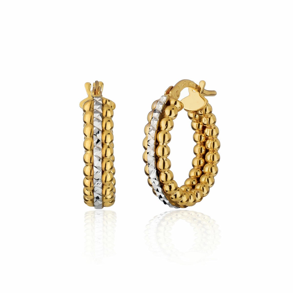 14ct Yellow & White Gold Bead Hoop Earrings 14ct Yellow & White Gold Bead Hoop Earrings
