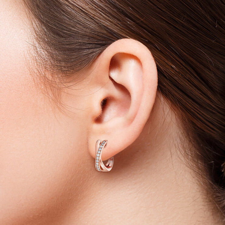 0.25ctw Cross Hoop Diamond Earrings, 14k Rose Gold