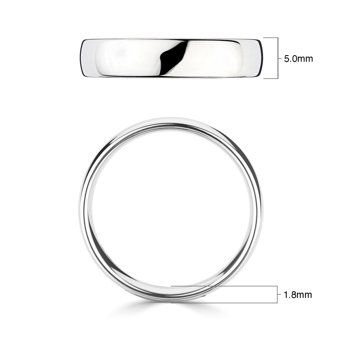 5.0mm Basic Court Wedding band. 18ct White Gold