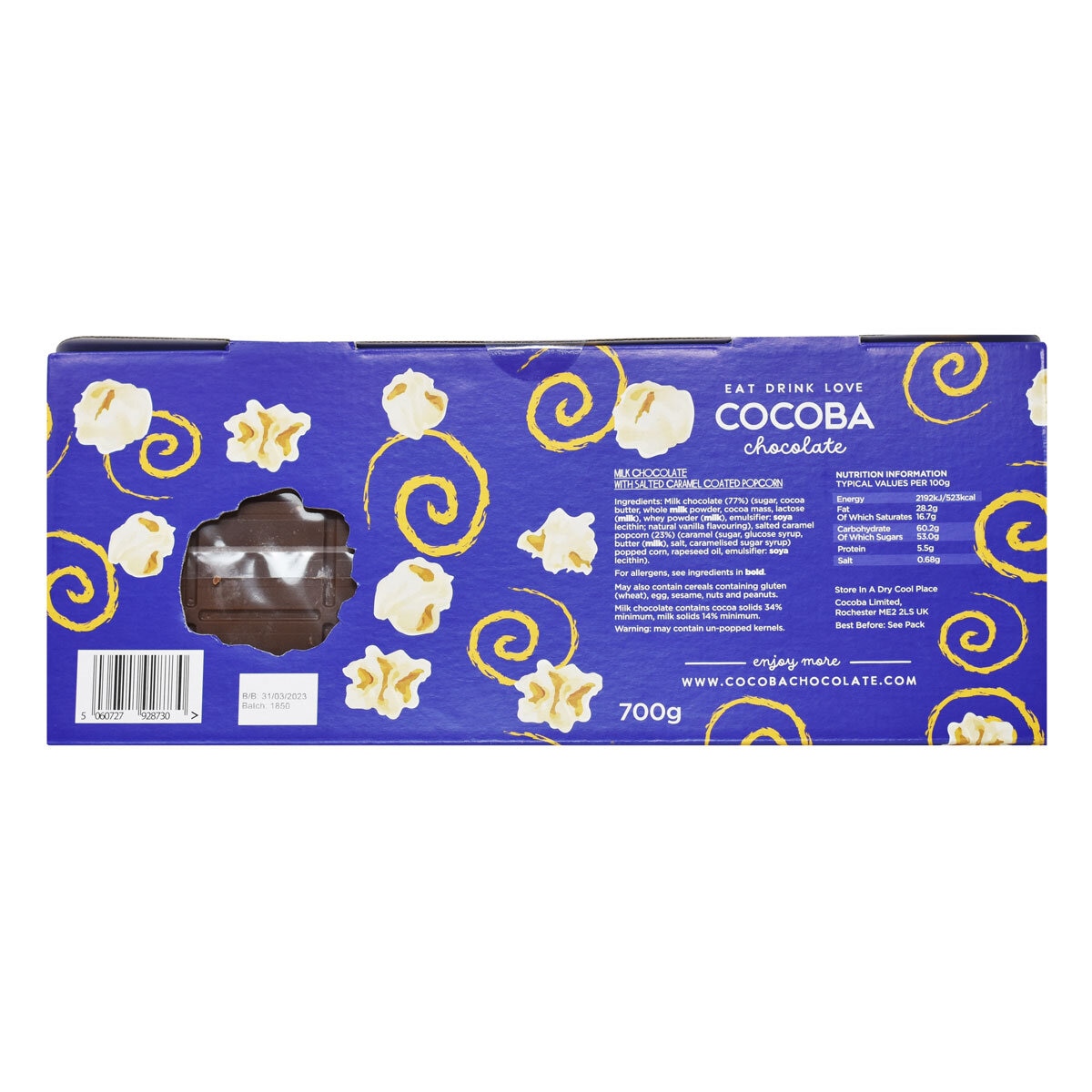 Cocoba Giant Belgian Chocolate Popcorn Bar, 700g