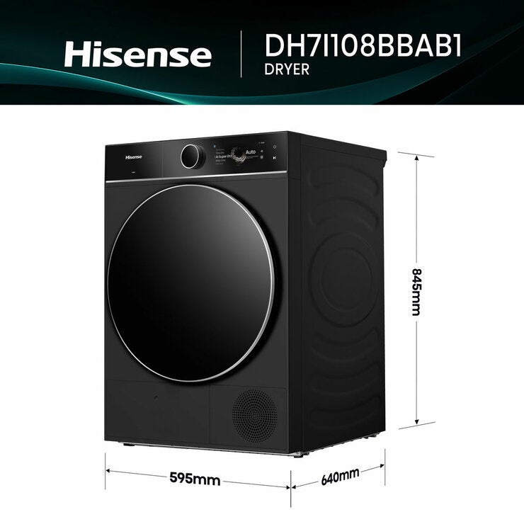 Hisense 7i Series DH7I108BBAB1 10kg Heat Pump Dryer, A+++ Rated in Black Hisense 7i Series DH7I108BBAB1 10kg Heat Pump Dryer, A+++ Rated in Black