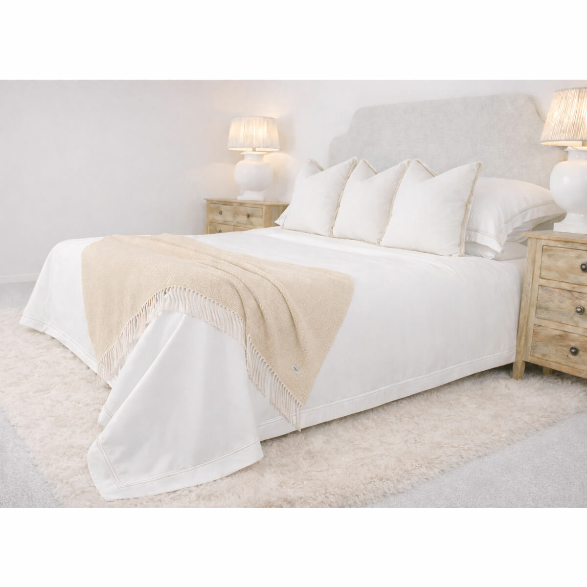 Osprey London Taupe Herringbone Fringed Throw, 140 x 190 cm