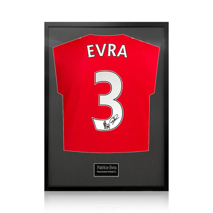 Patrice Evra Signed Framed Manchester United Football Shirt with White Mount