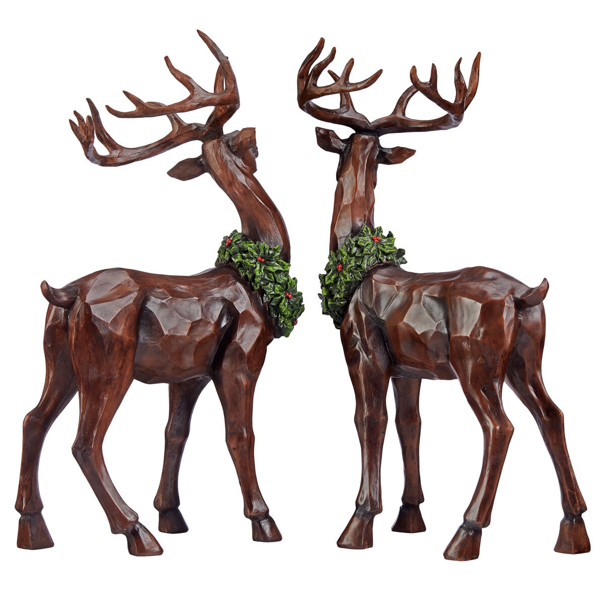 19.2 Inch (48.8 cm) Set of 2 Resin Wood Look Standing Christmas Reindeers