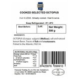 Label for 500g pack of cooked octopus