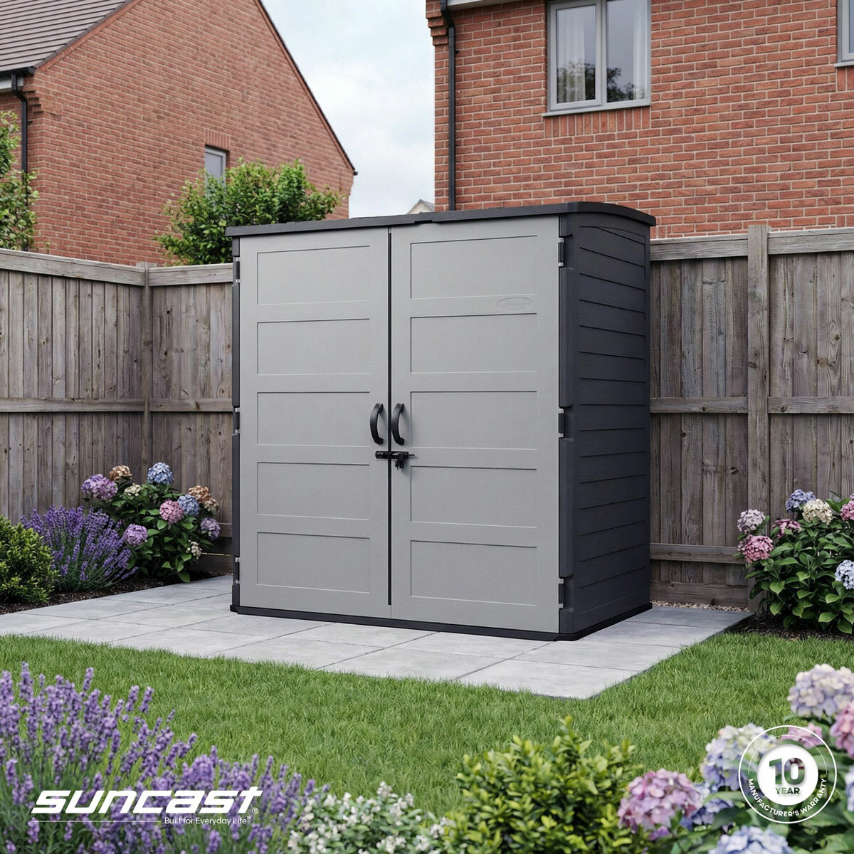 Suncast 5ft 8" x 3ft 6" (1.7 x 1.1m) 3,000 Litre Vertical Storage Shed with Shelves and Tool Hooks