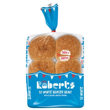 Roberts White Burger Buns with Golden Linseeds, 12 Pack
