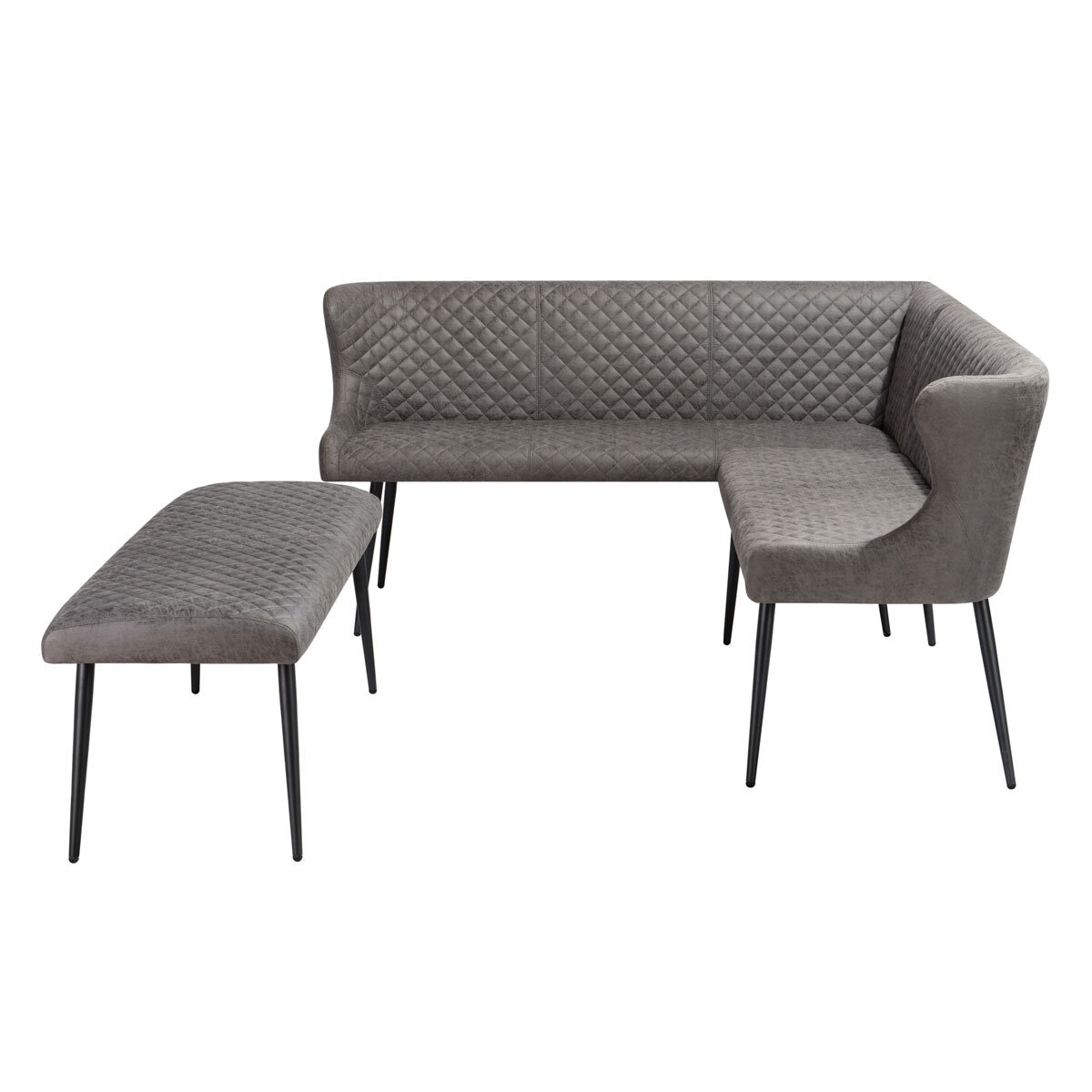 Corner bench and bench, side view