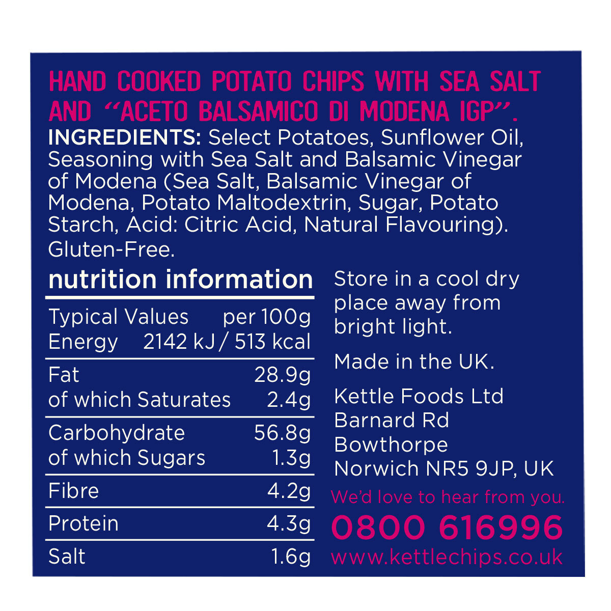 Back of pack information for crisps