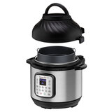 Side Profile of Instant Pot Duo Crisp 8 with lid raised to show internals