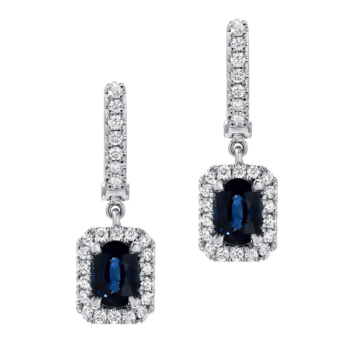 Oval Cut Blue Sapphire and 0.50ctw Diamond Stud Earrings, 18ct White Gold