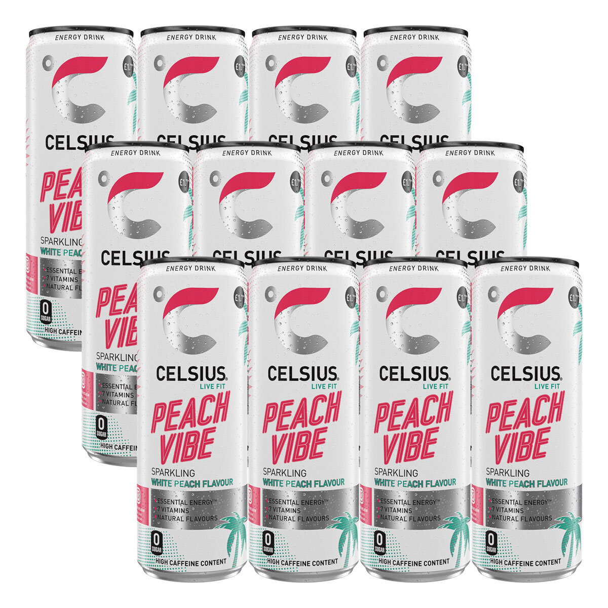 Celsius Peach Vibe PMP £1.79, 12 x 355ml