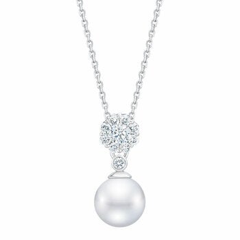 7.5-8mm Akoya Pearl & 0.30ctw Diamond Pendant, 14ct White Gold 7.5-8mm Akoya Pearl & 0.30ctw Diamond Pendant, 14ct White Gold