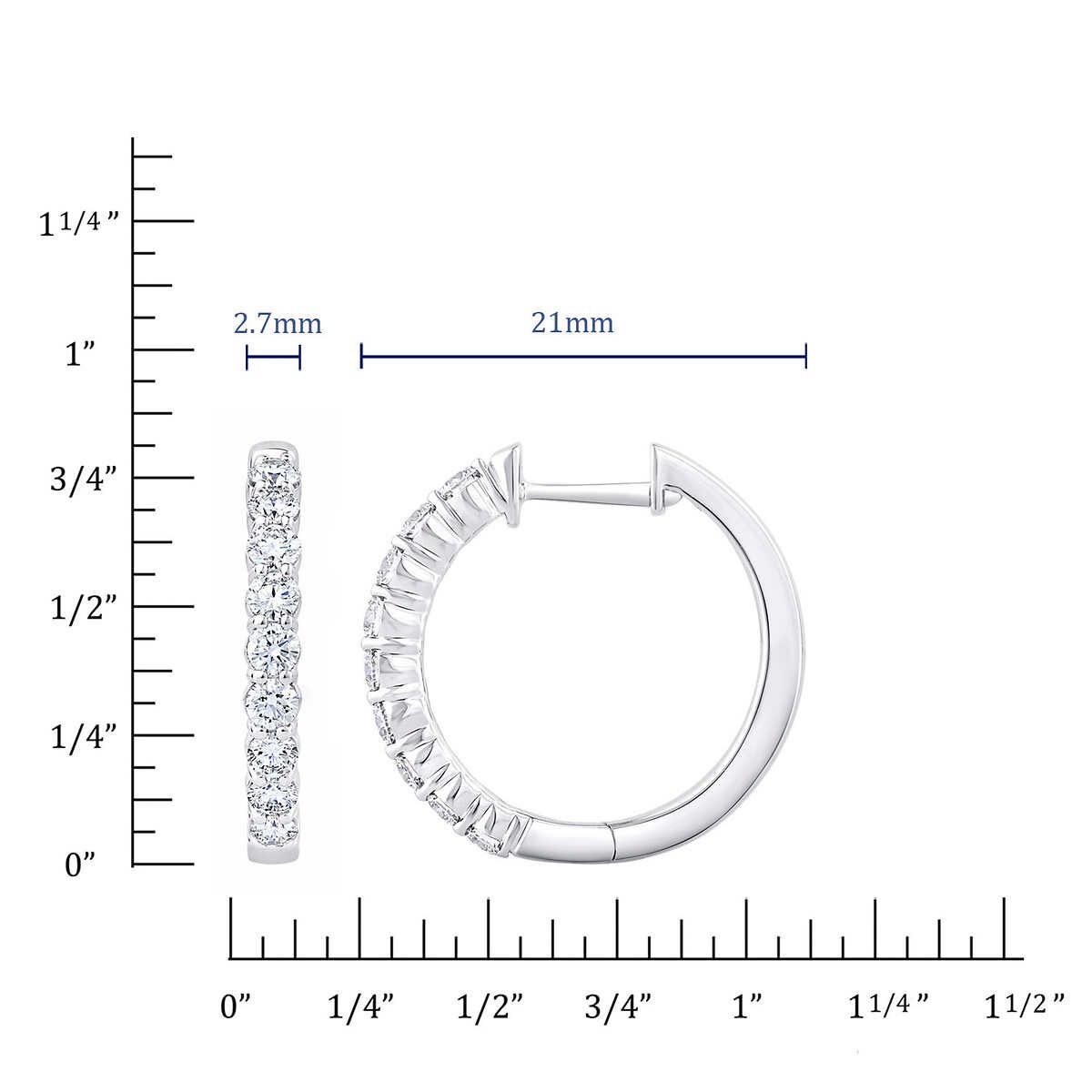 Round Brilliant 1.00 ctw VS2 Clarity, I Color Diamond 14kt White Gold Hoop Earrings