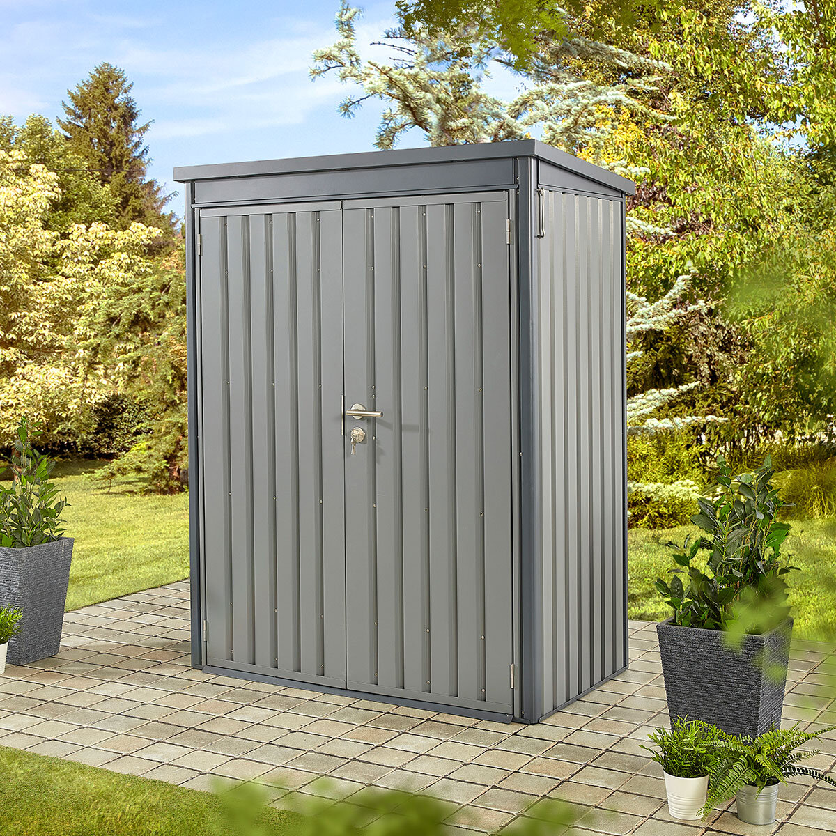 Stone Garden 4ft 7" x 2ft 6" (1.45 x 0.8m) Vertical 1,887 Litre Steel Shed in Grey