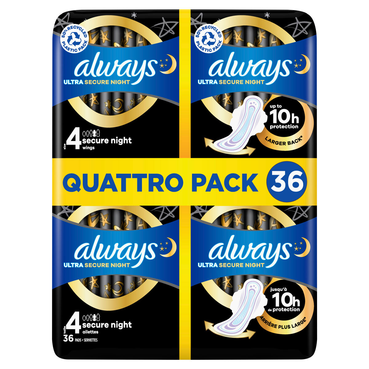 Always Ultra Night Quattro Packs, 36 Pack
