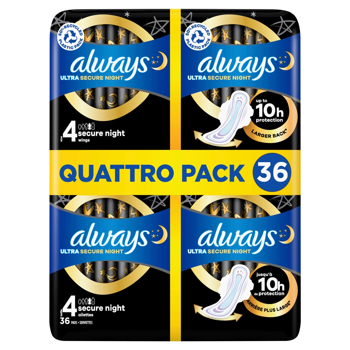 Always Ultra Night Quattro Packs, 36 Pack