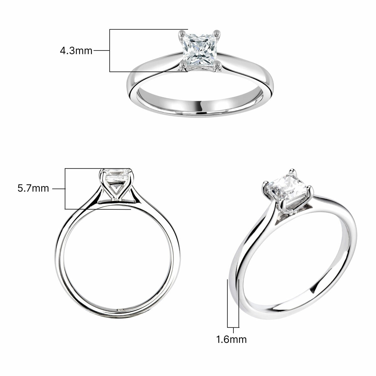0.50ct Princess Cut Diamond Solitaire Ring, Platinum
