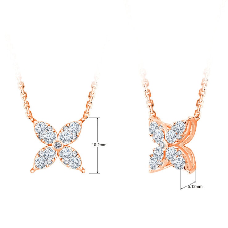0.50ctw Round Brilliant Cut Diamond Flower Necklace, 14k Rose Gold