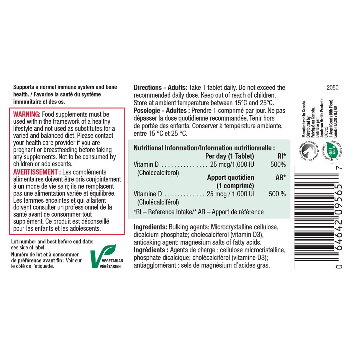 Jamieson Vitamin D 1000IU, 2 x 375 Count Costco UK